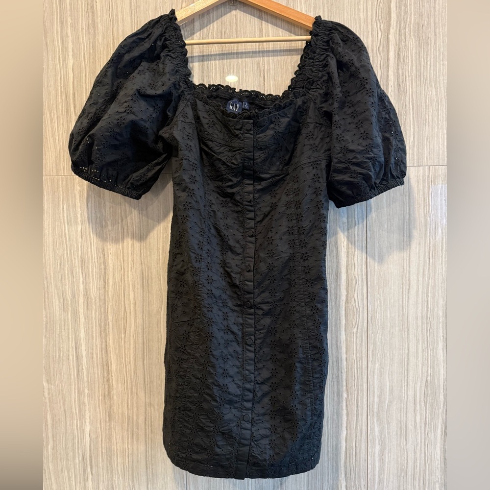 GAP Black Eyelet Puff Sleeve Mini Dress